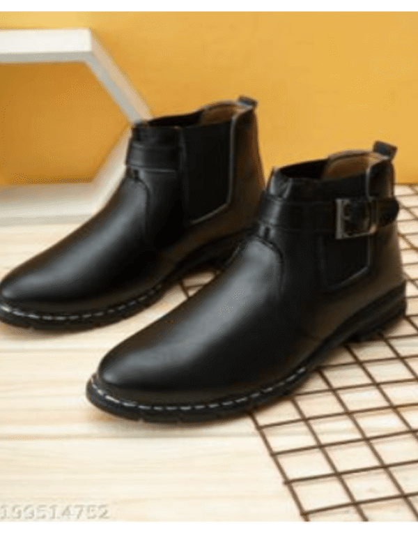 Stylish Men's Black Ankle Boots with Buckle Strap | Formal & Casual Wear