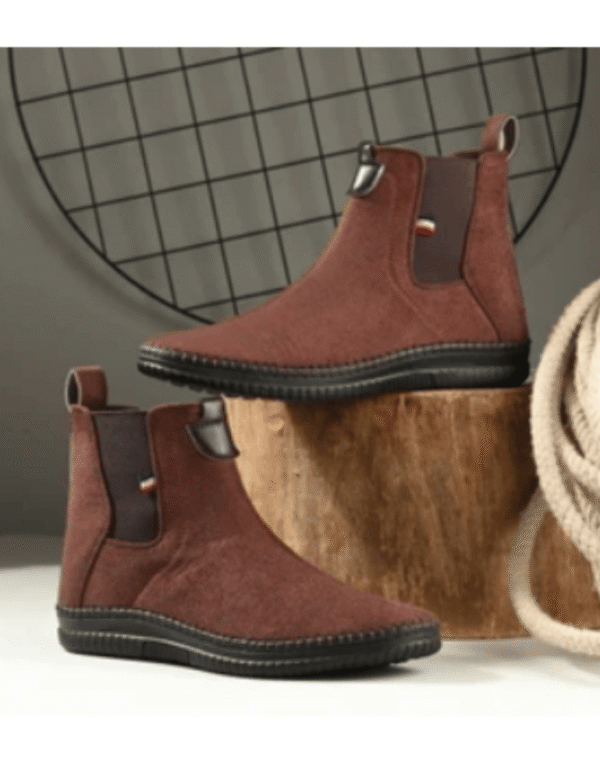 Synthetic VELVET Textured OFRI Brown Chelsea Boots, Party Wear