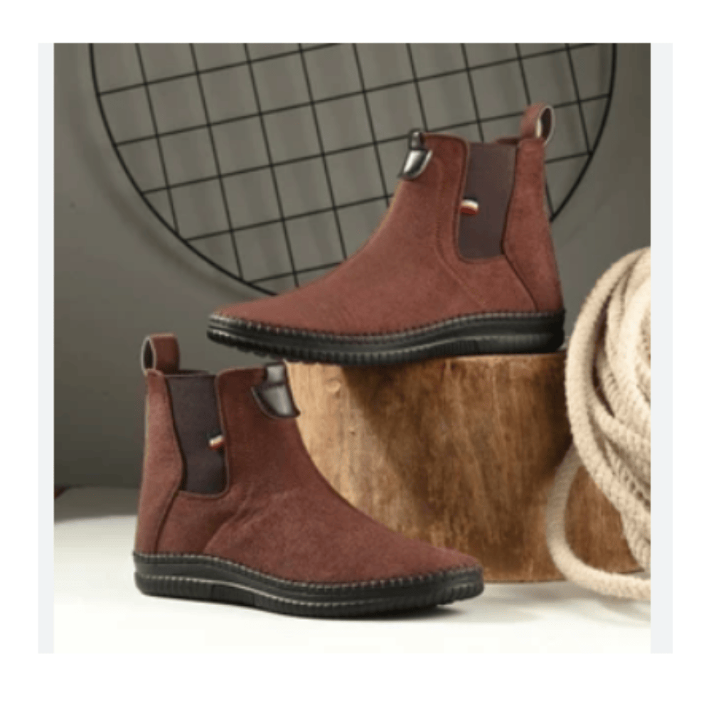 Synthetic VELVET Textured OFRI Brown Chelsea Boots, Party Wear